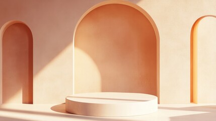 Abstract geometric shapes background with a minimalist podium mock up scene 3D rendering