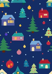 Fototapeta premium christmas background with houses and trees