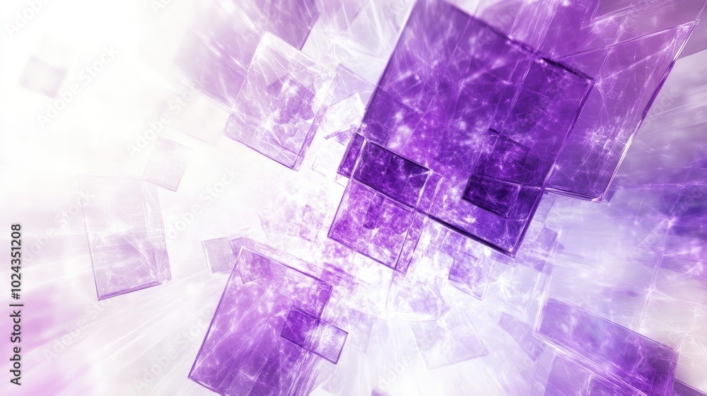 Aufkleber Abstract purple bokeh squares on a white background Fantasy fractal design Digital artwork 3D rendering