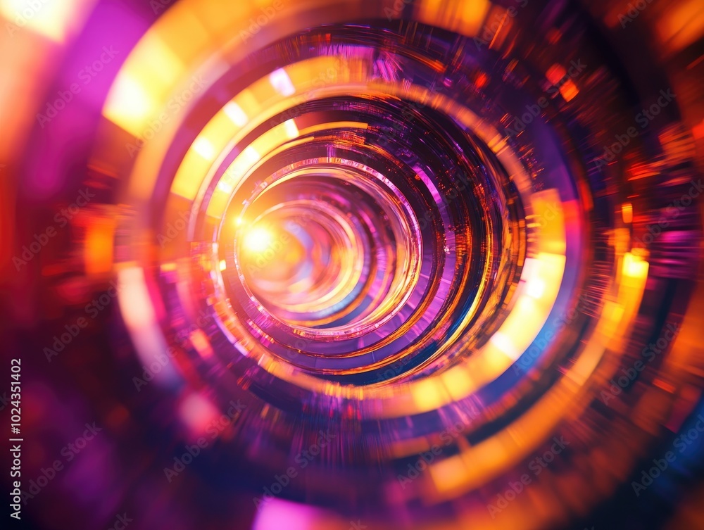 Poster 3d illustration of vibrant spirally decorated circles of dichroic light creating a stunning abstract