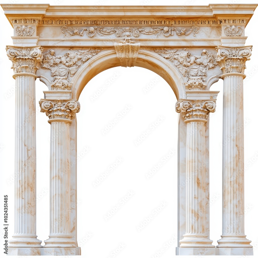 Poster a classical marble archway with decorative columns and intricate carvings.