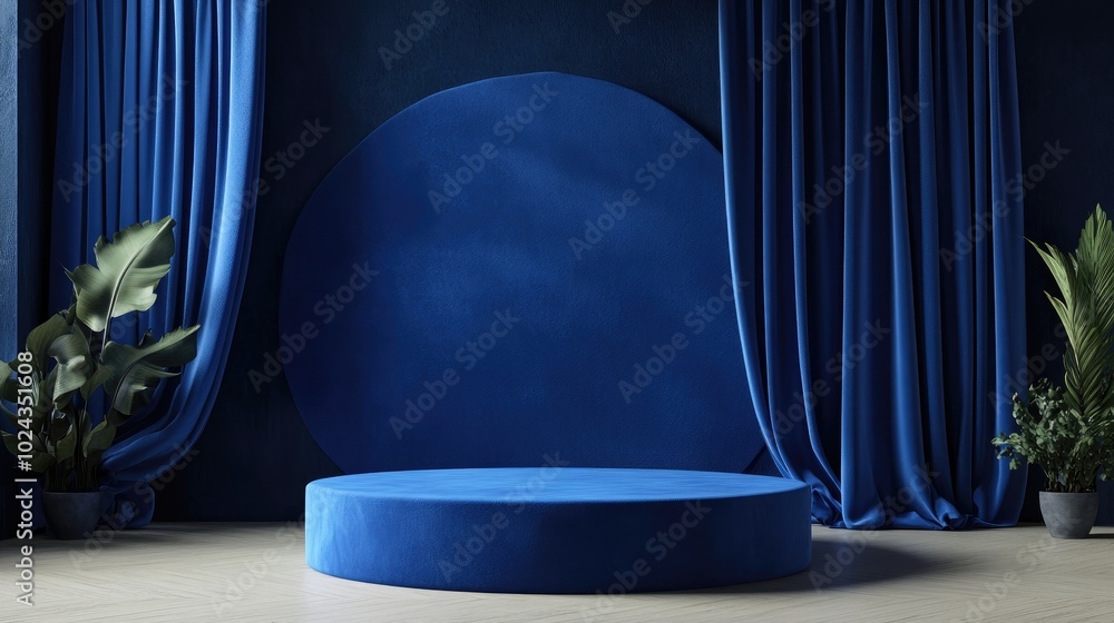 Aufkleber Blue product display stand or podium on advertising background with blank backdrops 3D rendering