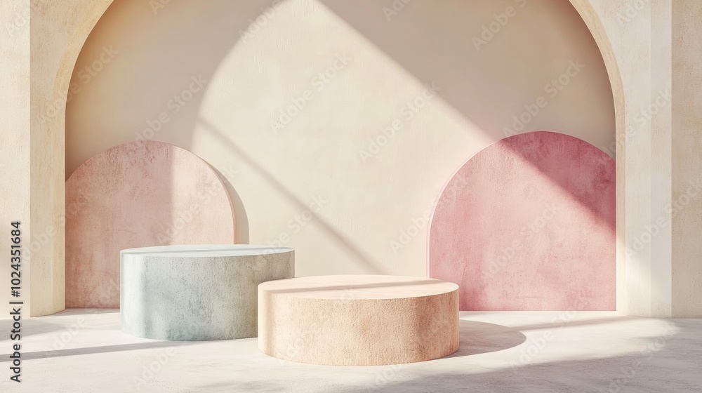 Poster abstract geometric shape in pastel colors minimal design for a cosmetic or product display podium 3d