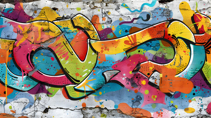 Colorful Street Art Graffiti on Brick Wall
