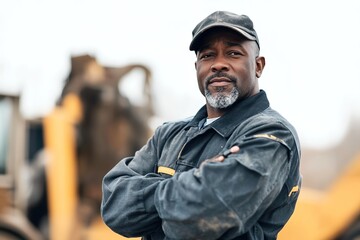 Obraz premium Confident worker with crossed arms at construction site