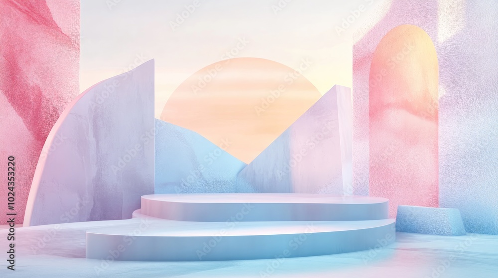 Aufkleber Abstract pastel geometric shapes background modern minimalist mockup for podium display or showcase 3D rendering
