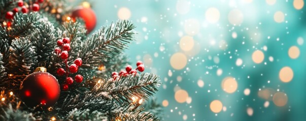 Christmas decorations with abstract defocused bokeh background. banner, ai generated