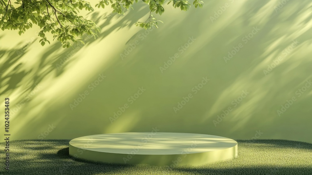 Aufkleber 3d display podium for green products featuring a green backdrop and tree shadow summer themed produc