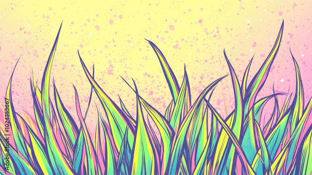 Poster Abstract Nature Background Featuring a Green Grass Field with Bokeh Light Effects in Spring or Summer