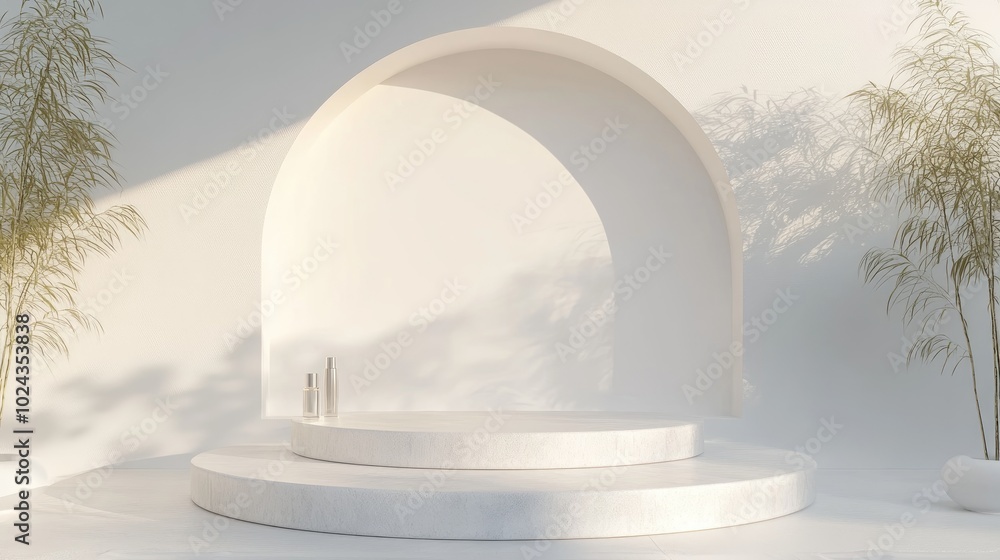 Poster 3d classic podium on an abstract white background for showcasing perfumes cosmetics and products 3d 