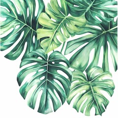 Tropical Watercolor Monstera and Palm Leaf Arrangement