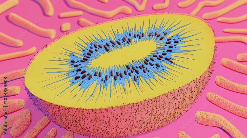 Poster Close Up of Sliced Kiwi Showing Seeds