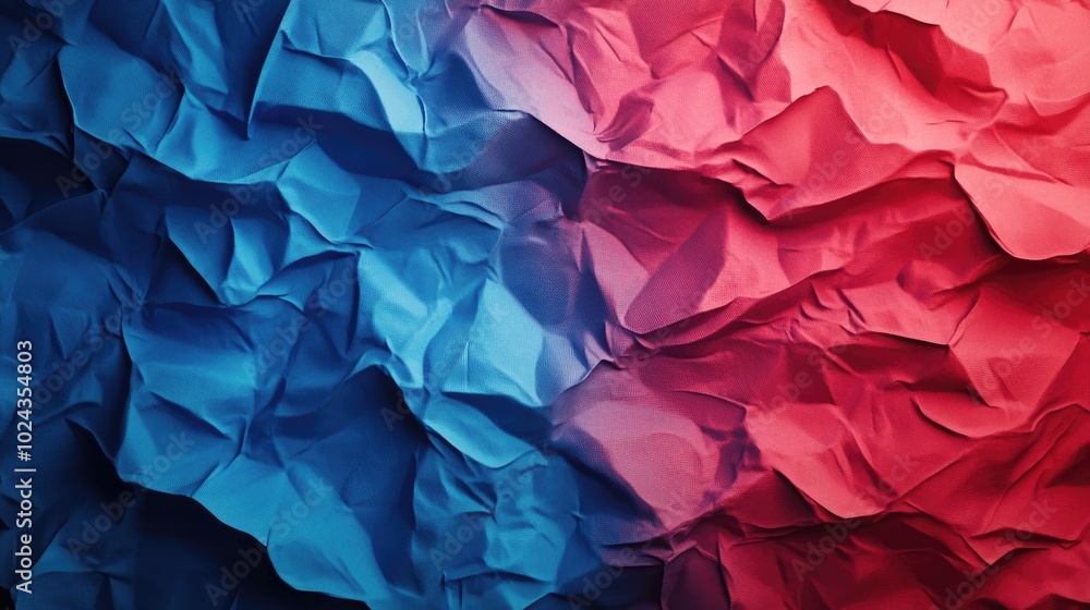 Poster Abstract 3D Render Of Paper In Shades Of Blue And Red Showcasing Textures And Wrinkles Background Featuring Gradient Matte Crumpled Material
