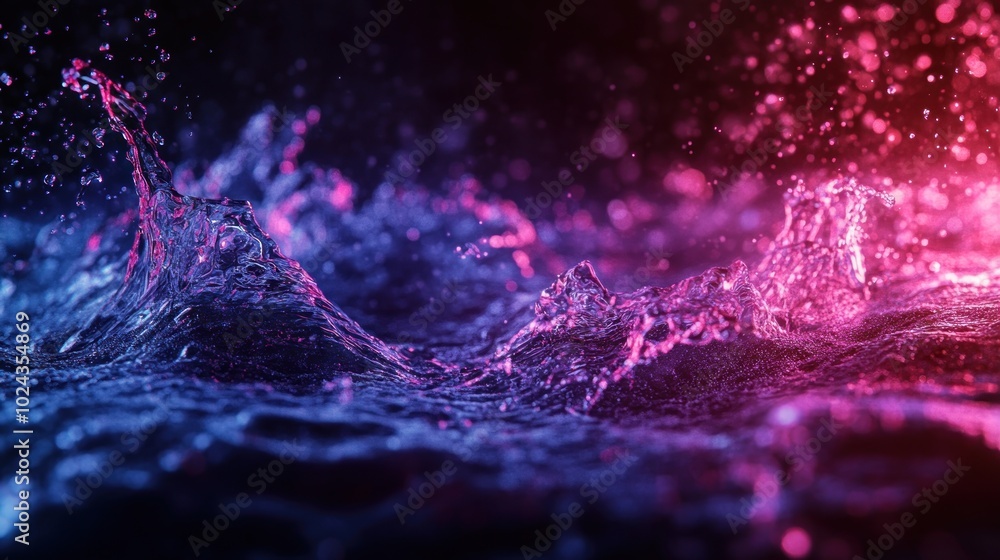 Poster vibrant splash of water with colorful light reflections creating a dynamic visual effect.