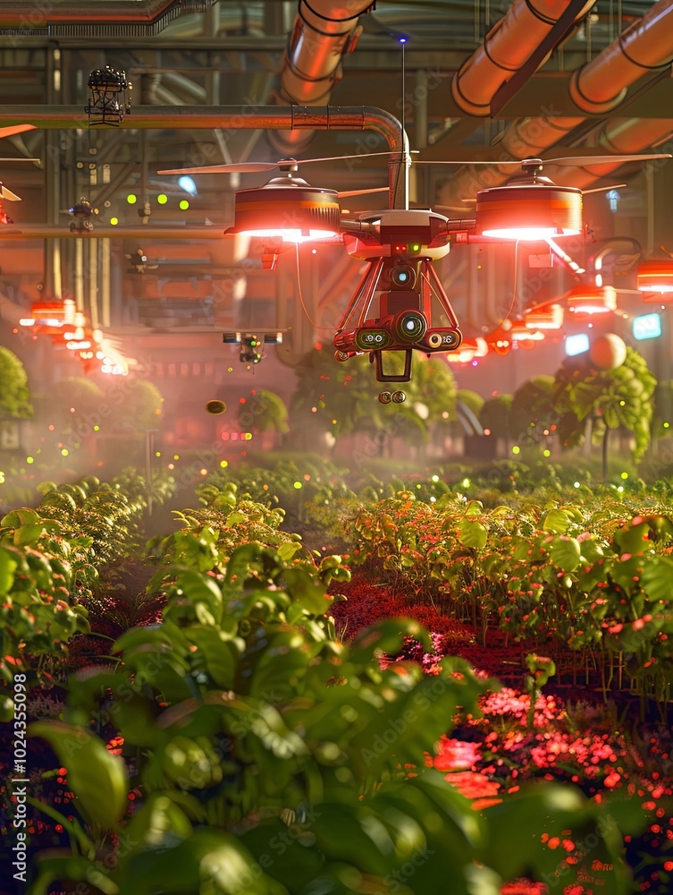 Aufkleber Drones and sensors powered by AI optimize crop health and growth in a cutting-edge farming environment filled with innovation. Generative AI