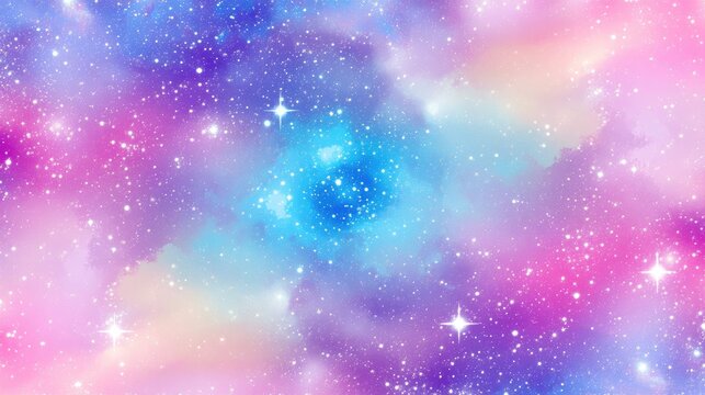 Adorable fantasy starry galaxy in vibrant unicorn hues Repeating pattern in princess colors ideal for gift wrapping fabric clothing textiles surfaces and scrapbook materials 2D cartoon art
