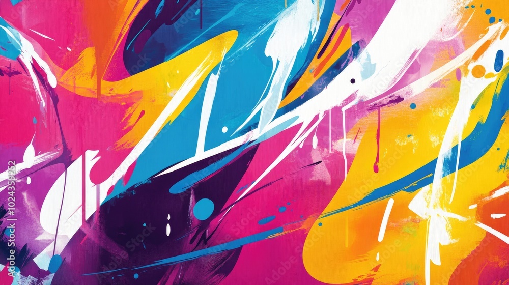Poster Abstract mural painting featuring vibrant colors and dynamic splashes ideal for backgrounds and street art themes presented in a vector format