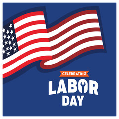 Labor Day Sale with an American flag. Blue color background. Labor Day sale concept. Flat vector illustration.