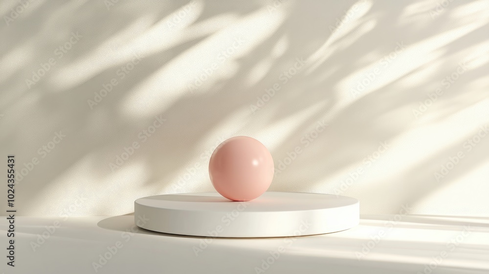 Poster 3d abstract studio space featuring a pedestal podium a white geometric platform hovers with a pastel