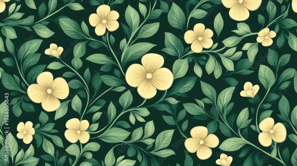 Poster abstract seamless floral background pattern in green featuring a flower ornament design perfect for 