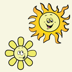 Flowers and the sun icon vector flat illustration