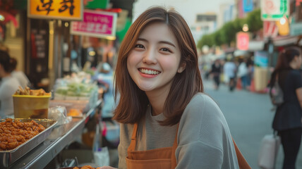 トッポッキを味わう女性