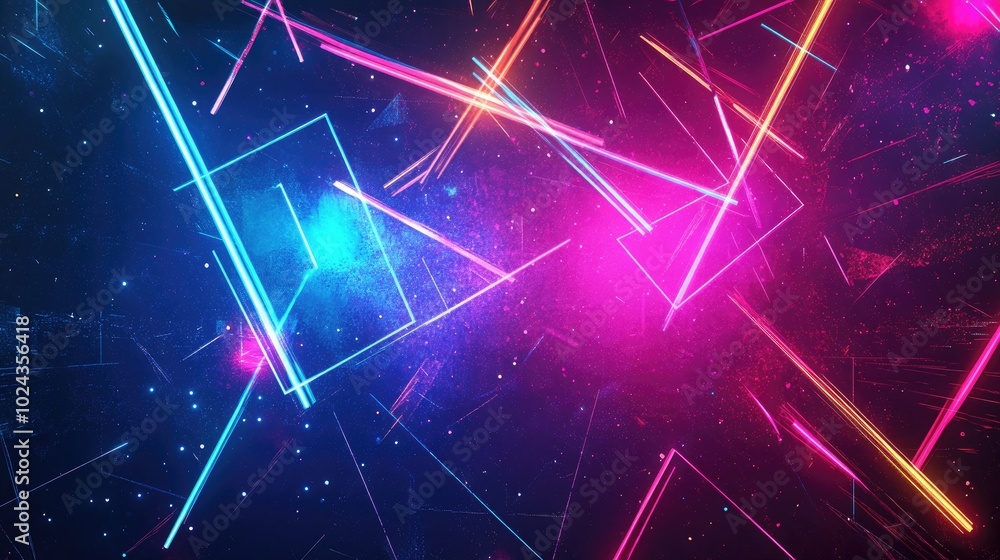Poster Abstract Multicolored Background With Glowing Neon Lines And Shapes Laser Beams Creative Design Element For Banners Wallpapers Posters And Book Covers