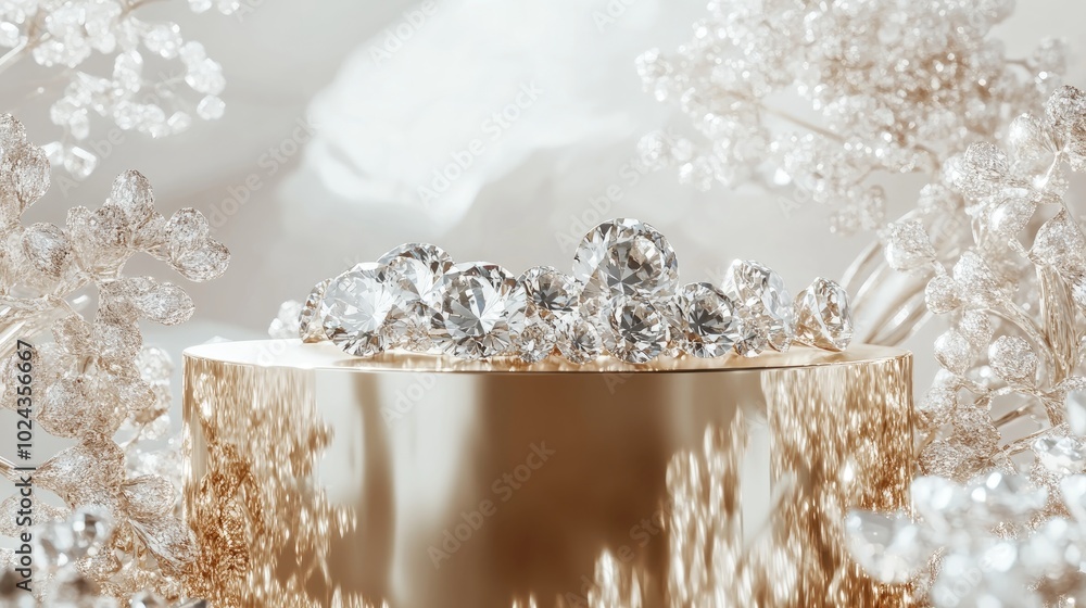 Aufkleber 3d rendering of a golden pedestal adorned with diamonds luxurious minimalist background ideal for br