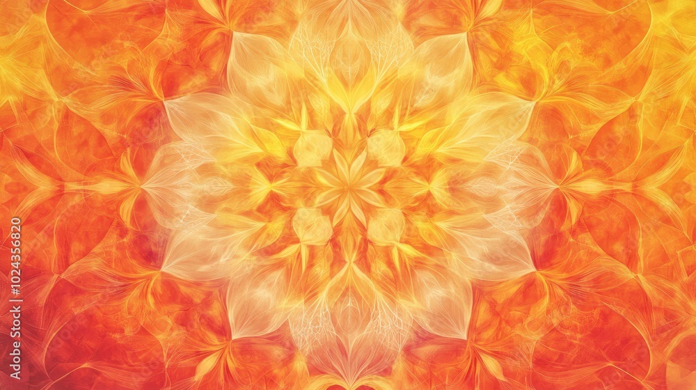Poster abstract symmetrical pattern with six directions in warm shades of light orange and yellow on a rich