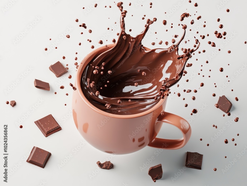 Poster hot chocolate splash in spiral shape with clipping path,3d rendering