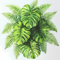 Elegant Tropical Leaves Arrangement in Watercolor Style
