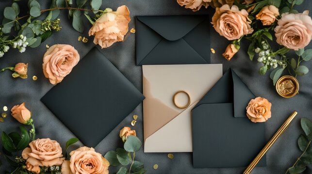 Wedding Invitation Mockup with Flowers