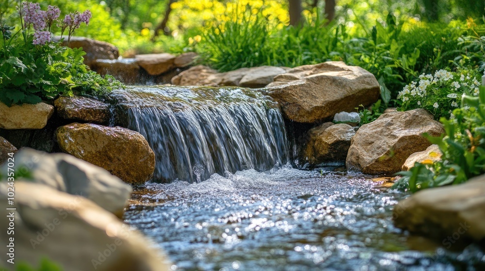 Poster Cascading Stream Flowing Over Rocks in Nature