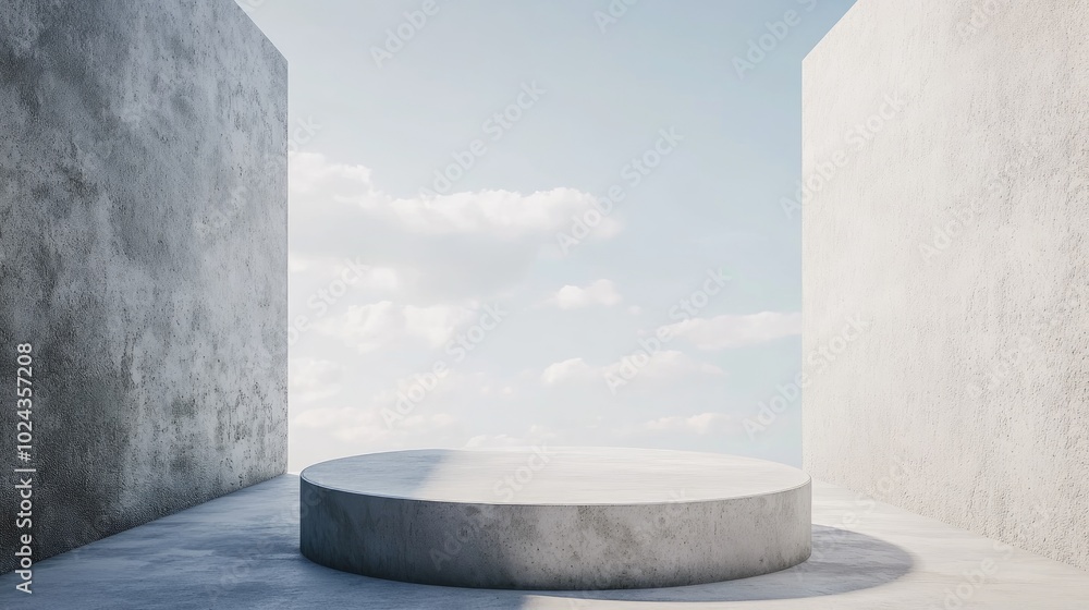 Aufkleber 3D rendering of a minimalist landscape featuring an empty concrete texture podium designed for product displays