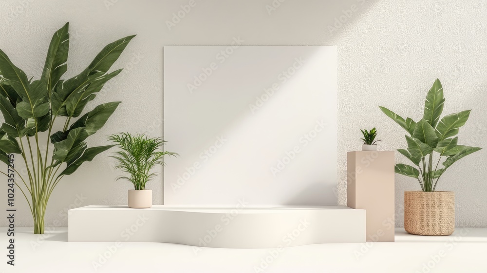 Aufkleber 3d illustration of a 3x3 exhibition booth featuring a blank backdrop a reception table and decorativ
