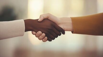 Multiracial business handshake in office setting