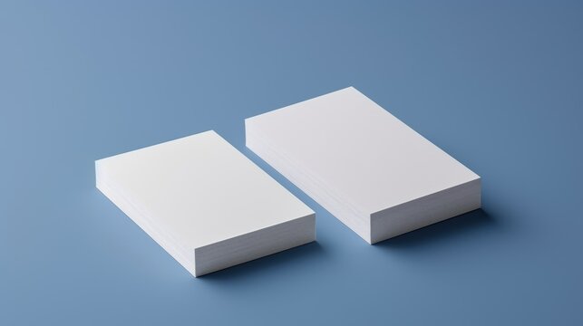 Professional business card mockup with two stacks on blue background