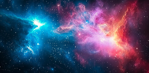 Colorful space galaxy cloud nebula background. Starry night cosmos supernova wallpaper. 