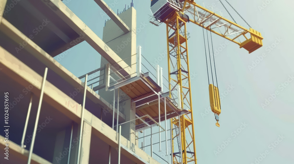 Aufkleber construction site with crane and scaffolding, showcasing building process and modern architecture. s