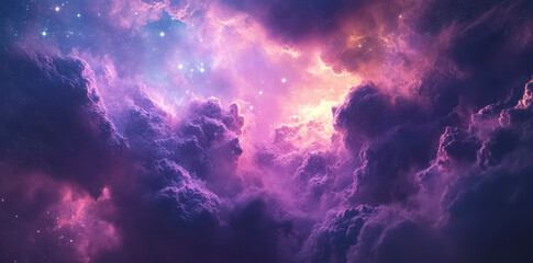 Purple space galaxy cloud nebula background. Starry night cosmos supernova astronomy science wallpaper. 