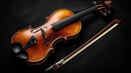 Fototapeta premium A Classical Violin and Bow on a Black Background