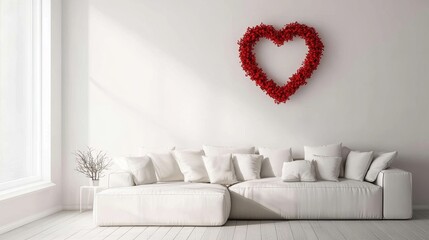Romantic Heart-Shaped Floral Decoration in Minimalist Living Room