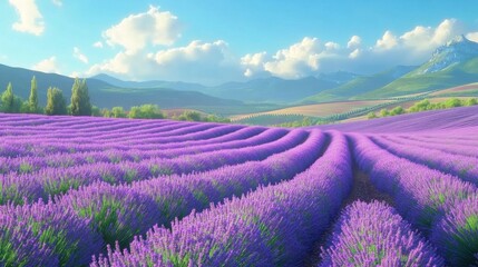 Obraz premium Lavender Fields Under a Sunny Sky