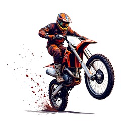 Dynamic dirt bike rider in action stylish vector t-shirt design on white background