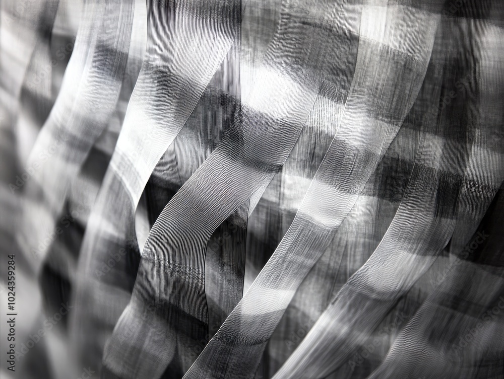 Poster Abstract grey line weave with a smoky monochrome gradient creating a dreamlike weaving effect