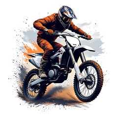 Dynamic dirt bike rider in action stylish vector t-shirt design on white background