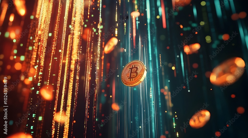 Aufkleber Exploding Digital Finance Boom with Soaring Graphs and Coin Symbols