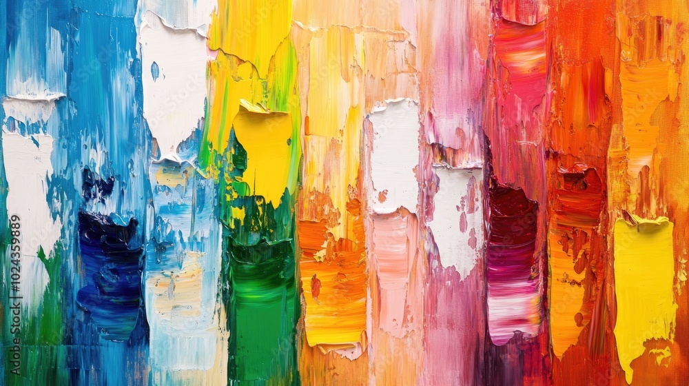 Poster abstract oil painting featuring vibrant paint blobs and strokes showcasing modern artistic expressio