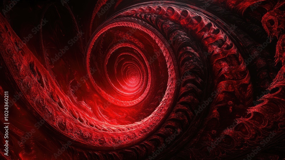 Poster Abstract red fractal design on dark background Fantasy texture with intricate patterns Digital artwork created through 3D rendering techniques