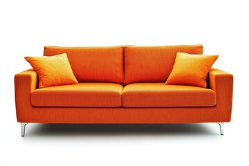 Modern orange textile sofa on isolated white background